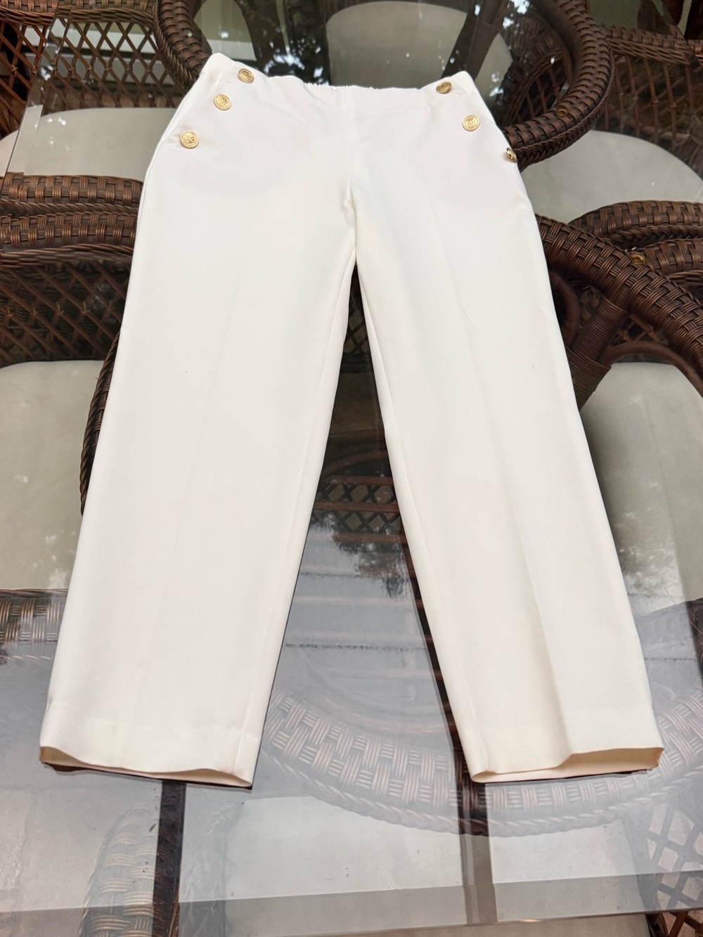 Zara White Trousers with Gold Button Detail